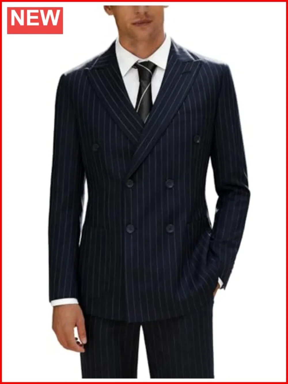 Men's Pinstripe Suit Slim Fit Double-Breasted 2-Piece Formal Business Set